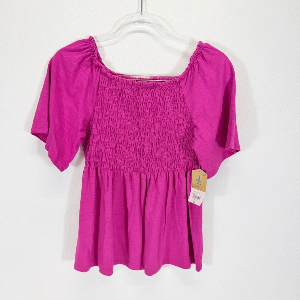 Thereabouts NWT Girls Smocked Peplum Blouse Puff Sleeve Magenta Pink XL 16